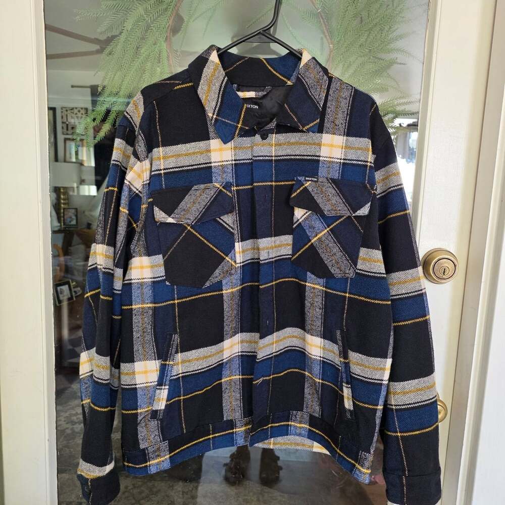 Brixton Bowery Trucker Jacket XL Joe Blue Plaid Flannel Overshirt NWT